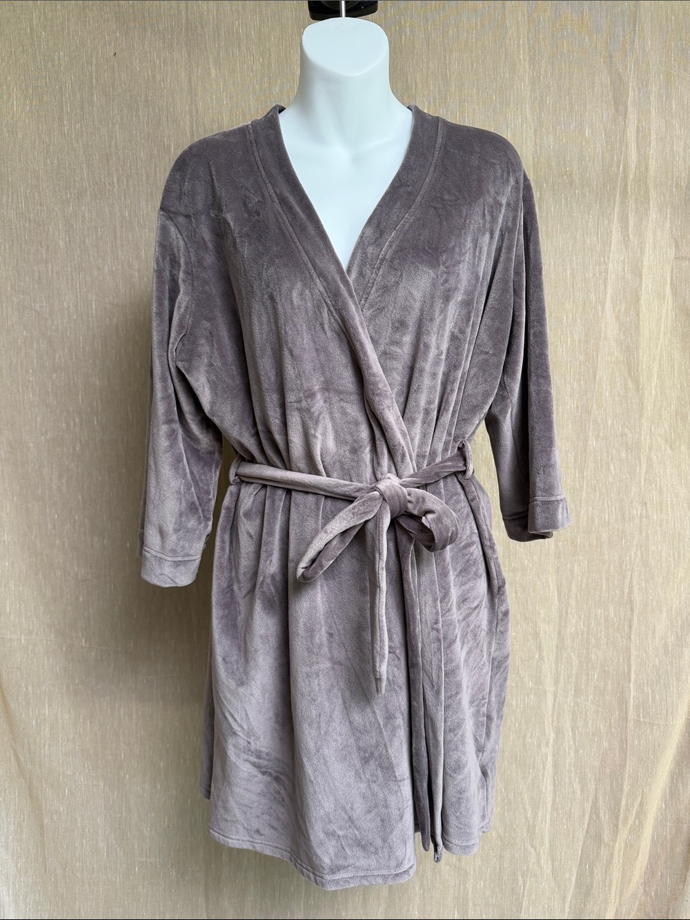 Splendid Gray Plush Velour Wrap Robe- L/XL